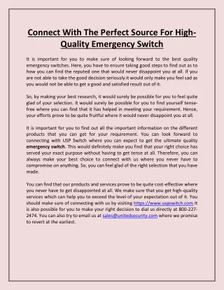 Connect With The Perfect Source For High-Quality Emergency Switch