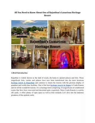 Rajasthan's Luxurious Heritage Resort