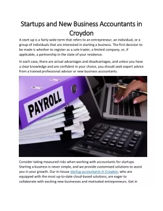 Startups and New Business Accountants in Croydon