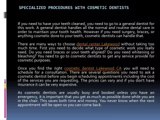 Cosmetic Dentists - procedures