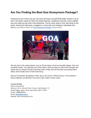 are you finding the best goa honeymoon package