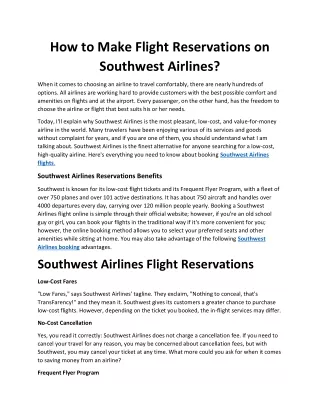 How can I Book my reservation on Southwest Airlines?