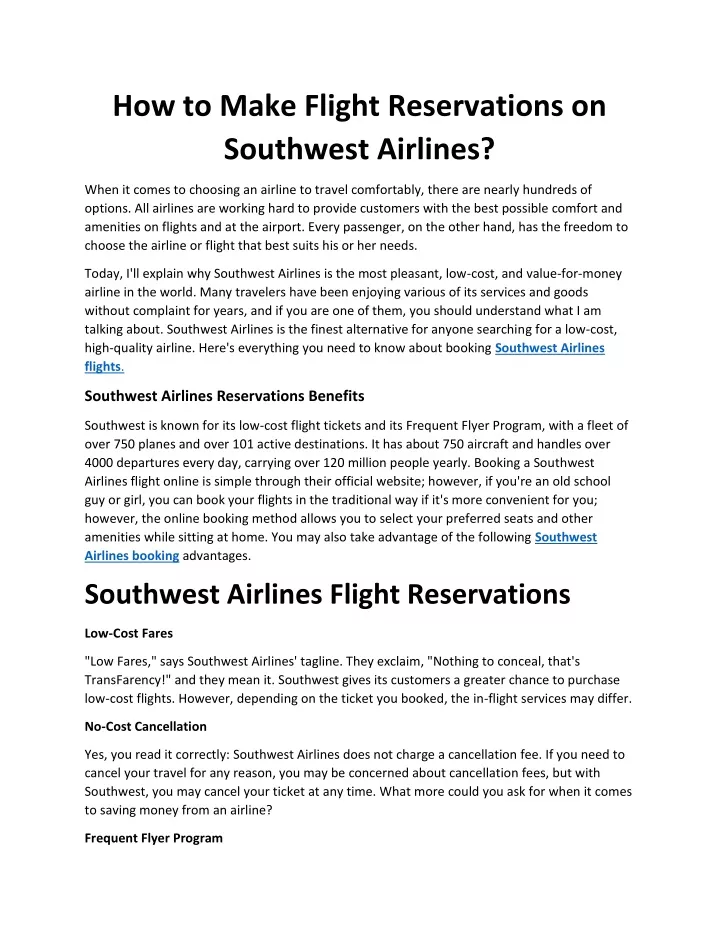 how to make flight reservations on southwest