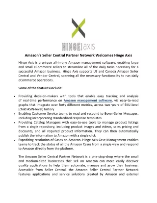 Amazon’s Seller Central Partner Network Welcomes Hinge Axis