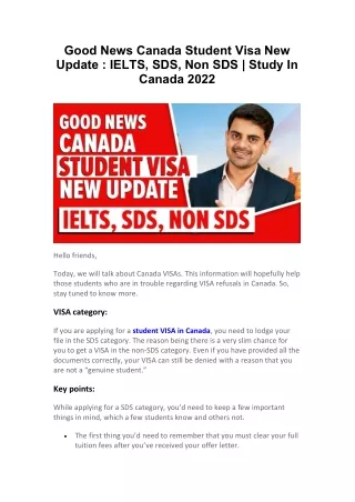 GOOD NEWS CANADA STUDENT VISA NEW UPDATE IELTS, SDS,NON SDS