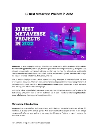 10 Best Metaverse Projects in 2022