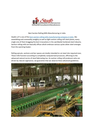 Best Section Rolling Mills Manufacturing in India