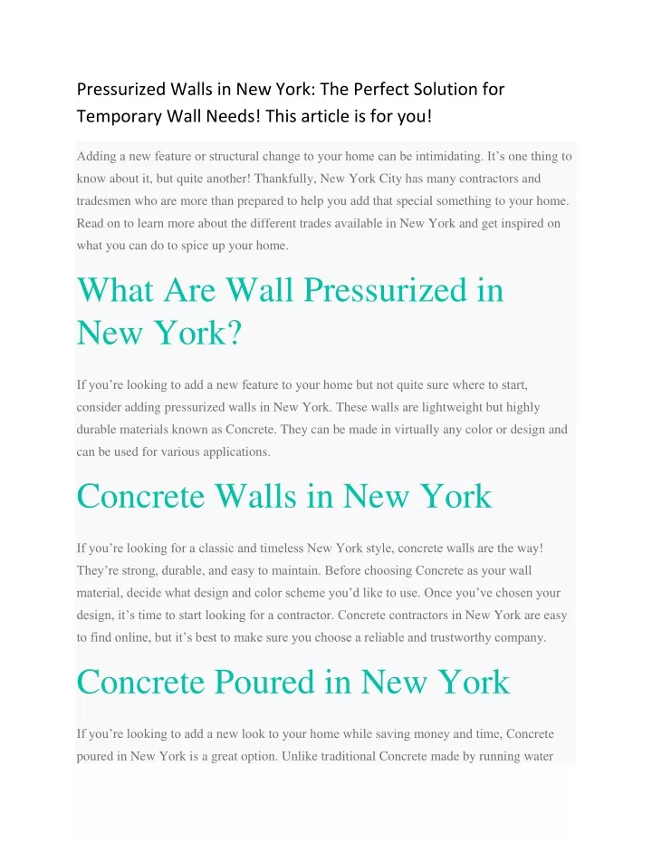 pressurized walls in new york the perfect