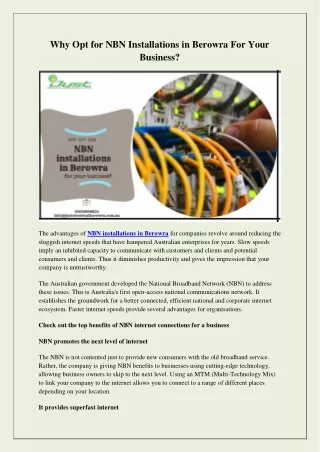 Why opt for NBN installations in Berowra for your business