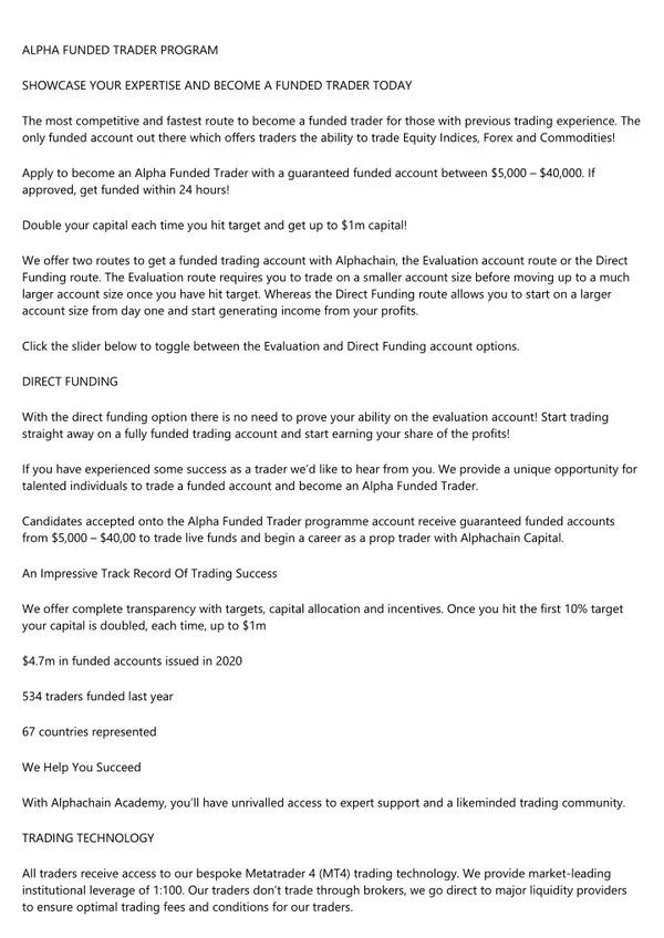 alpha funded trader program