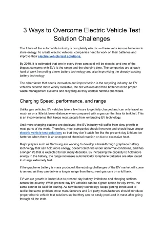 3 ways to overcome electric vehicle test solution