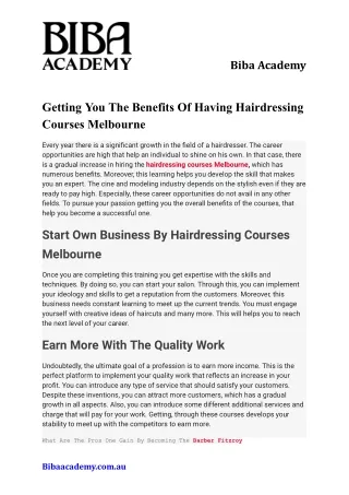 Getting You The Benefits Of Having Hairdressing Courses Melbourne