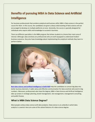 MBA in Data Science and Artificial Intelligence