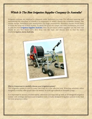 Which Is The Best Irrigation Supplier Company In Australia?