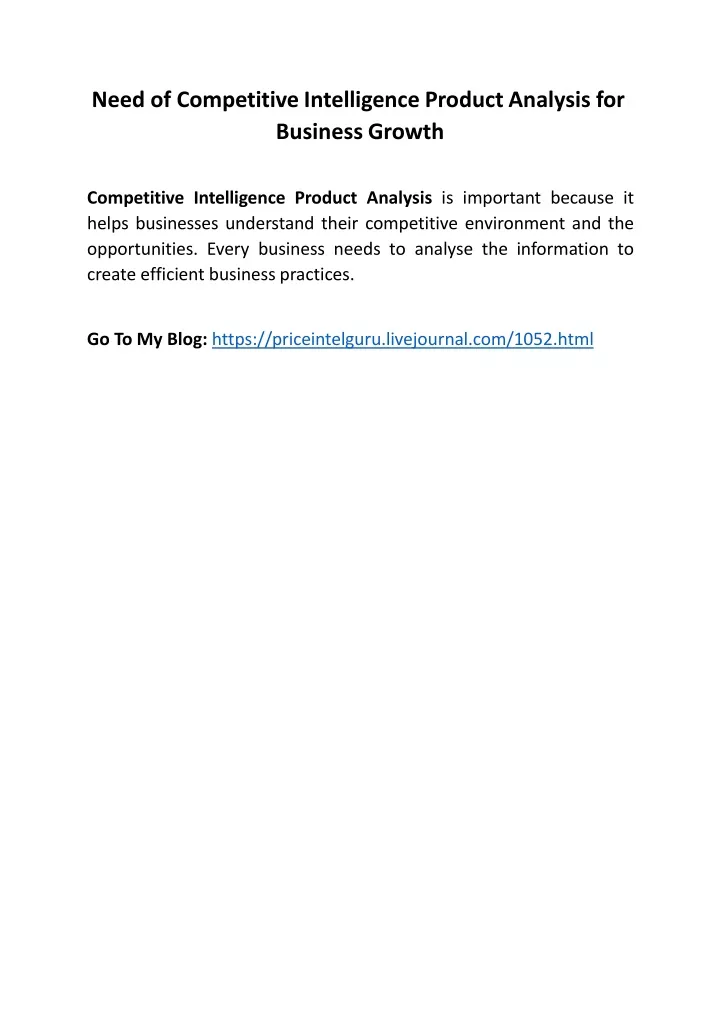 need of competitive intelligence product analysis