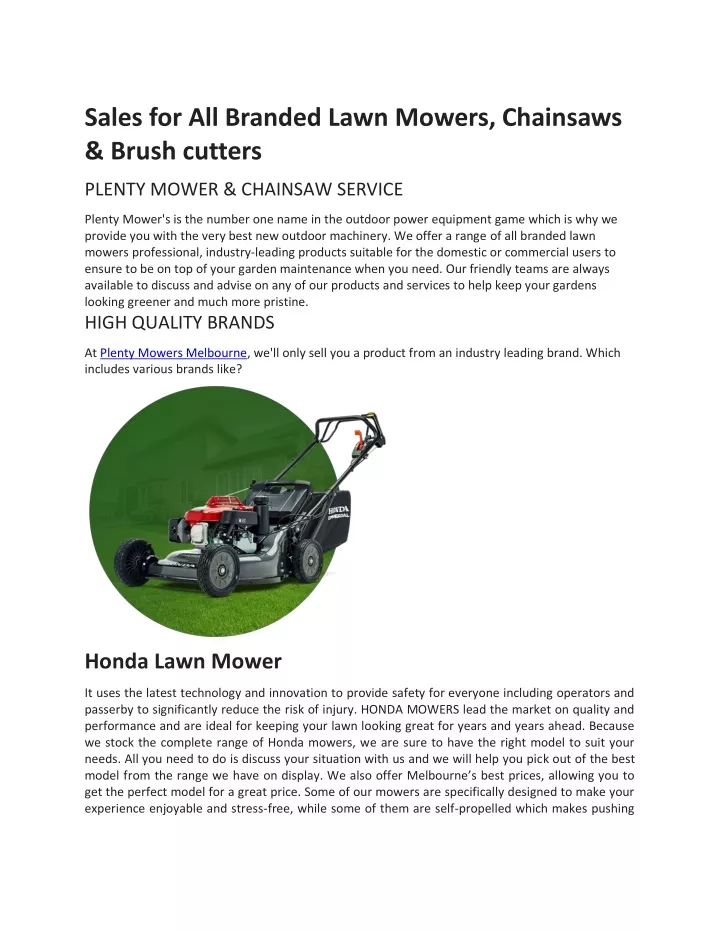sales for all branded lawn mowers chainsaws brush