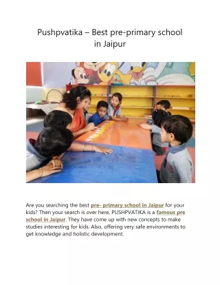 Pushpvatika – Best pre-primary school in Jaipur