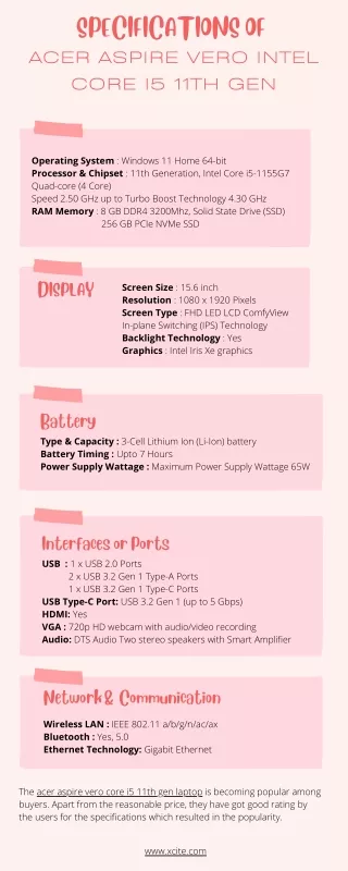 specifications of acer aspire vero intel core