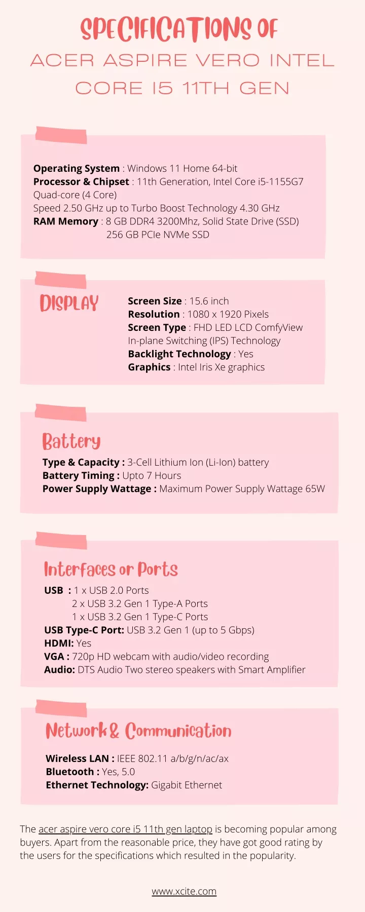 specifications of acer aspire vero intel core