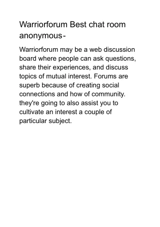 warriorforum best chat room anonymous