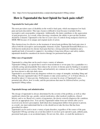 e How is Tapentadol the best Opioid for back pain relief?