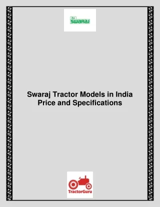 Swaraj Tractor Models in India Price and Specifications