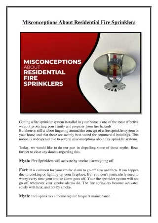 Misconceptions About Residential Fire Sprinklers