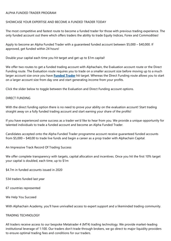 alpha funded trader program