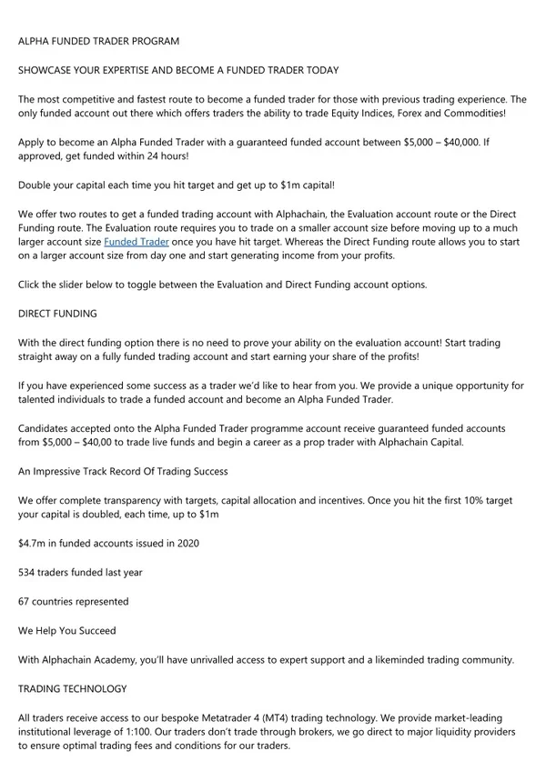 alpha funded trader program