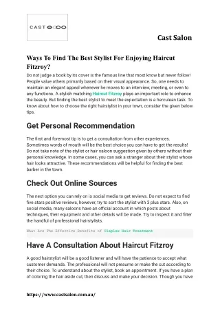 Ways To Find The Best Stylist For Enjoying Haircut Fitzroy