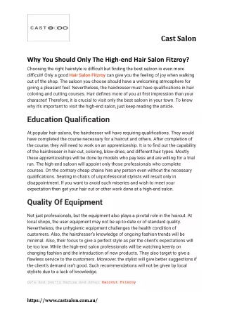 Why You Should Only The High-End Hair Salon Fitzroy