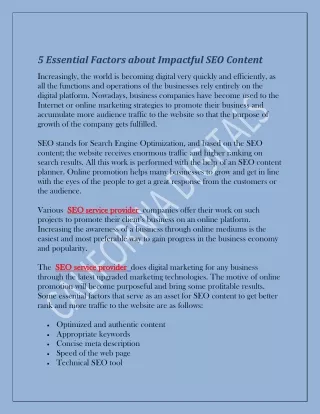 5 Essential Factors about Impactful SEO Content