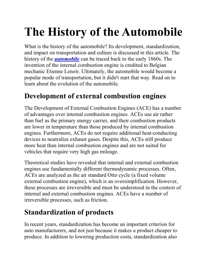 the history of theautomobile