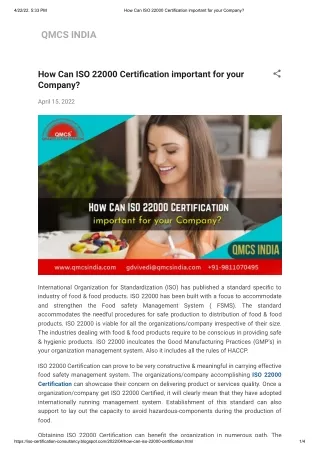 How Can ISO 22000 Certification important for your Company_