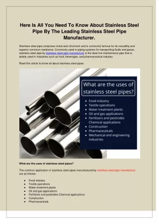 Here Is All You Need To Know About Stainless Steel Pipe Manufacturers