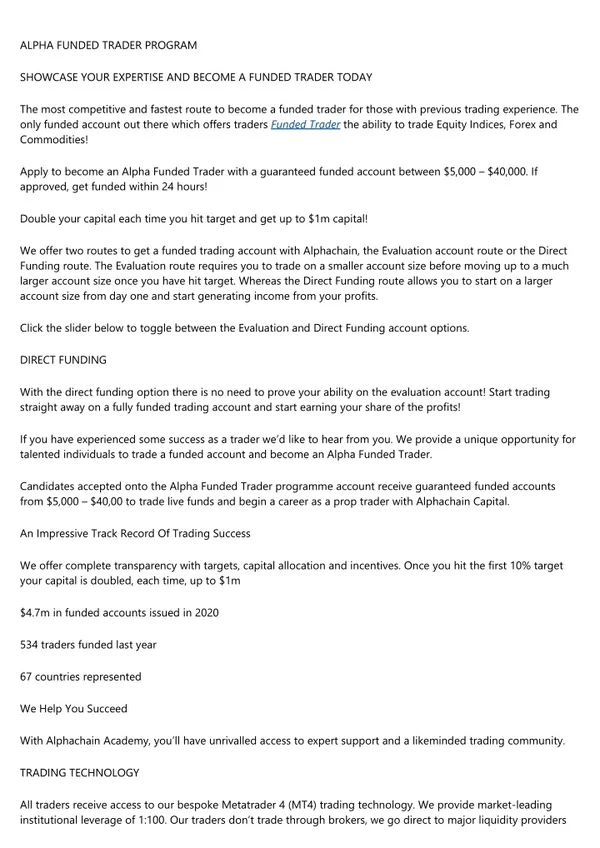 alpha funded trader program