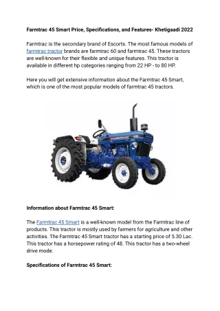 farmtrac 45 smart price specifications