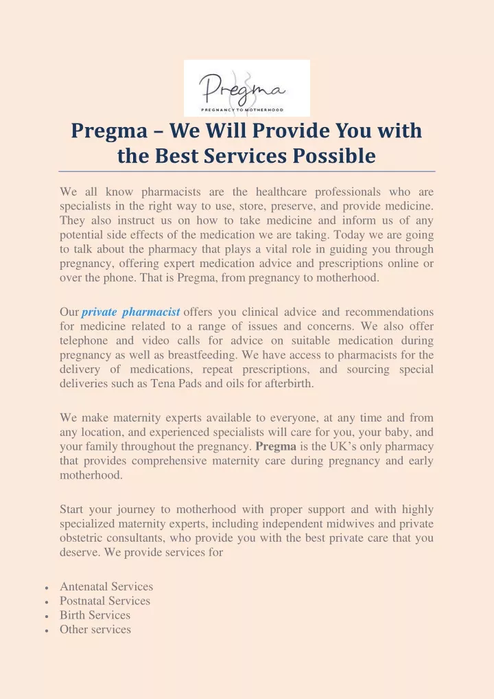 pregma we will provide you with the best services