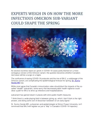 EXPERTS WEIGH IN ON HOW THE MORE INFECTIOUS OMICRON SUB-VARIANT COULD SHAPE THE SPRING
