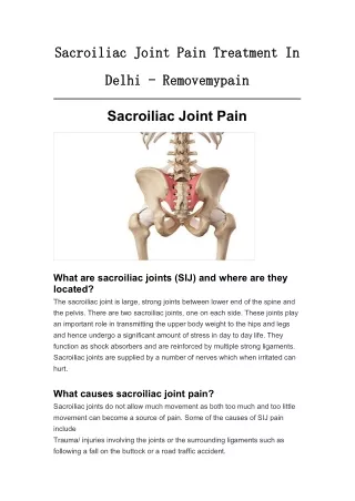 Sacroiliac Joint Pain Treatment In Delhi - Removemypain