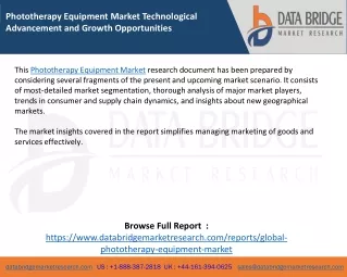 Phototherapy Equipment Market Technological Advancement and Growth Opportunities