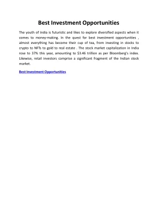 Best Investment Opportunities