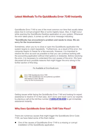 latest methods to fix quickbooks error 7149