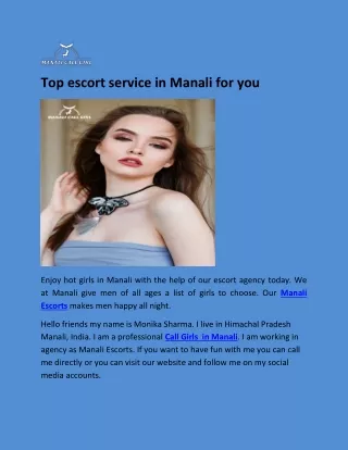 Top escort service in Manali for you