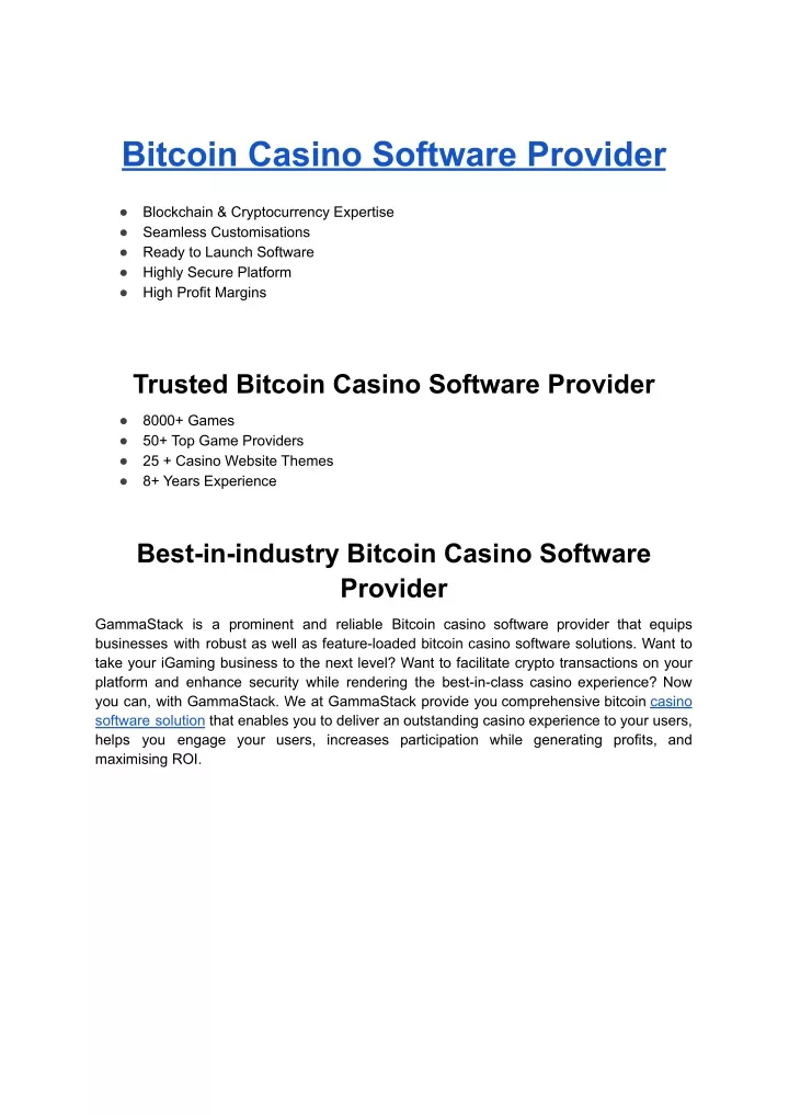 bitcoin casino software provider