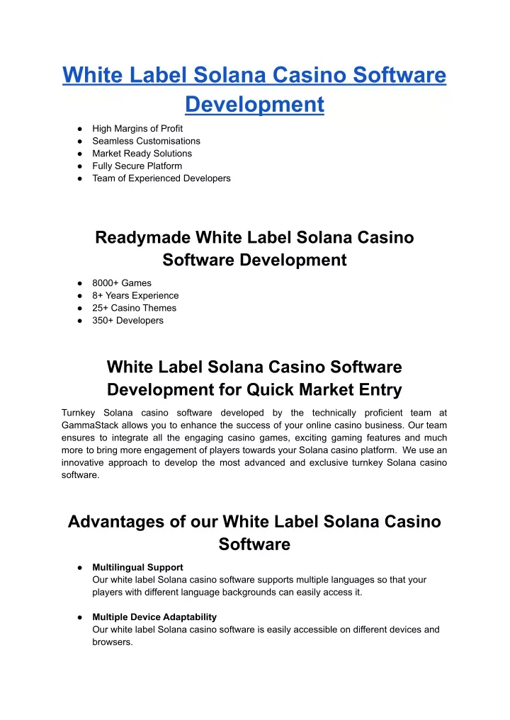 white label solana casino software development