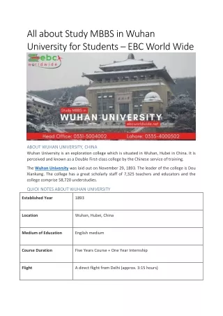 all about study mbbs in wuhan university