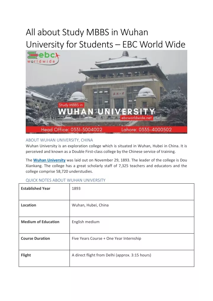 all about study mbbs in wuhan university