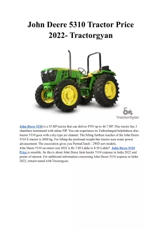 John Deere 5310 Tractor Price 2022- Tractorgyan