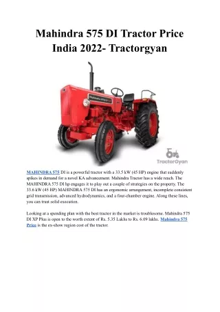 Mahindra 575 DI Tractor Price India 2022- Tractorgyan